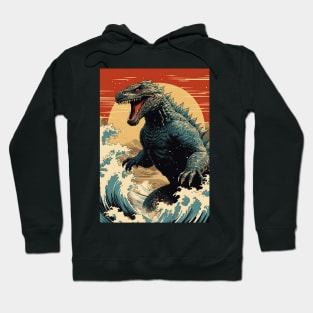 Wave and Godzilla Hoodie